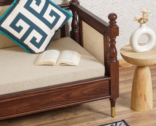 Boston Sheesham Wood Rattan Cane three Seater sofa Furniselan Grey-Finish