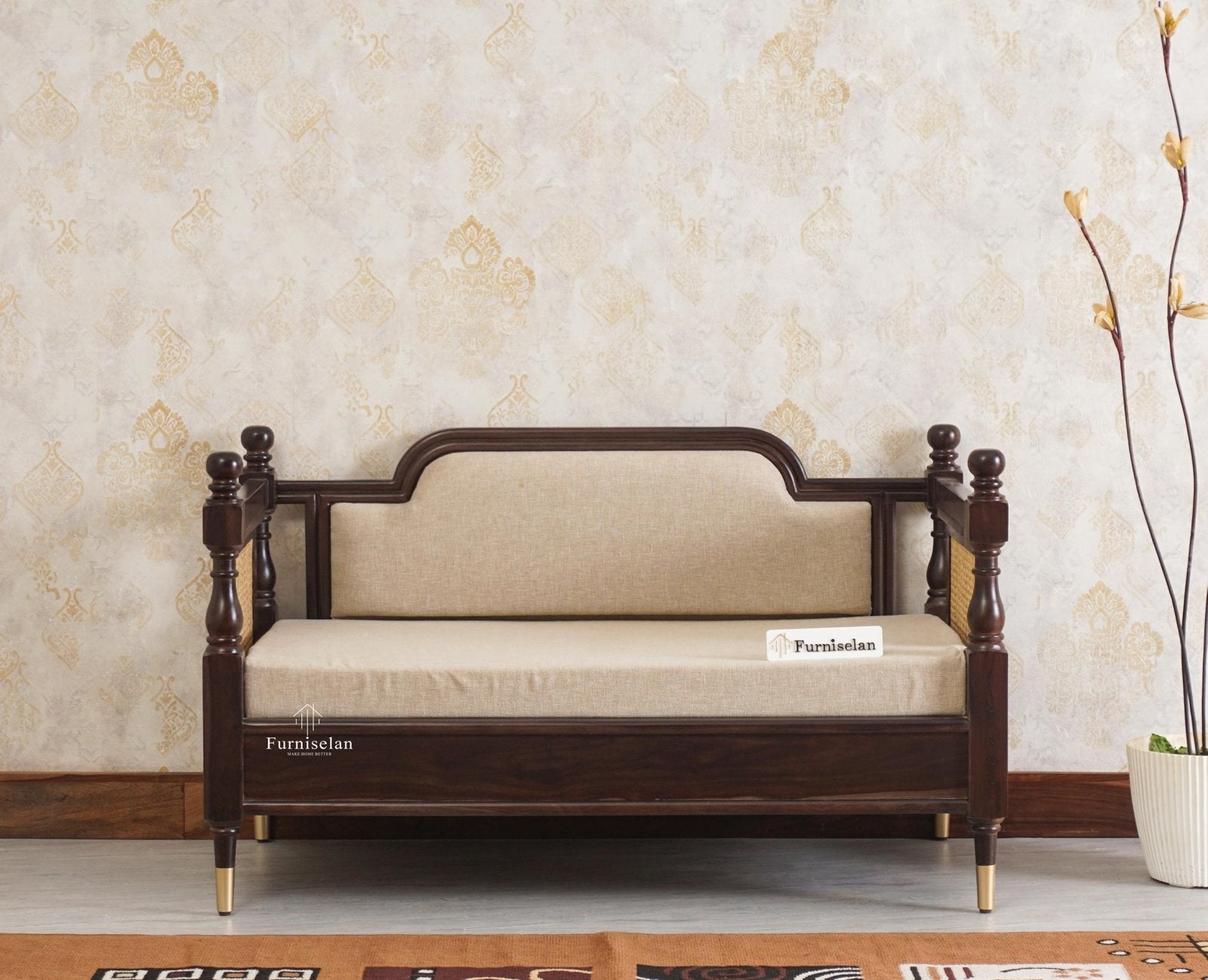 Boston Sheesham Wood Rattan Cane Two Seater Sofa - Three Seater Sofa - Furniselan Grey-Finish
