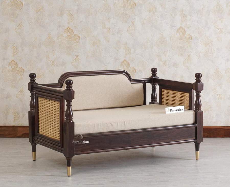 Boston Sheesham Wood Rattan Cane Two Seater Sofa - Three Seater Sofa - Furniselan Grey-Finish