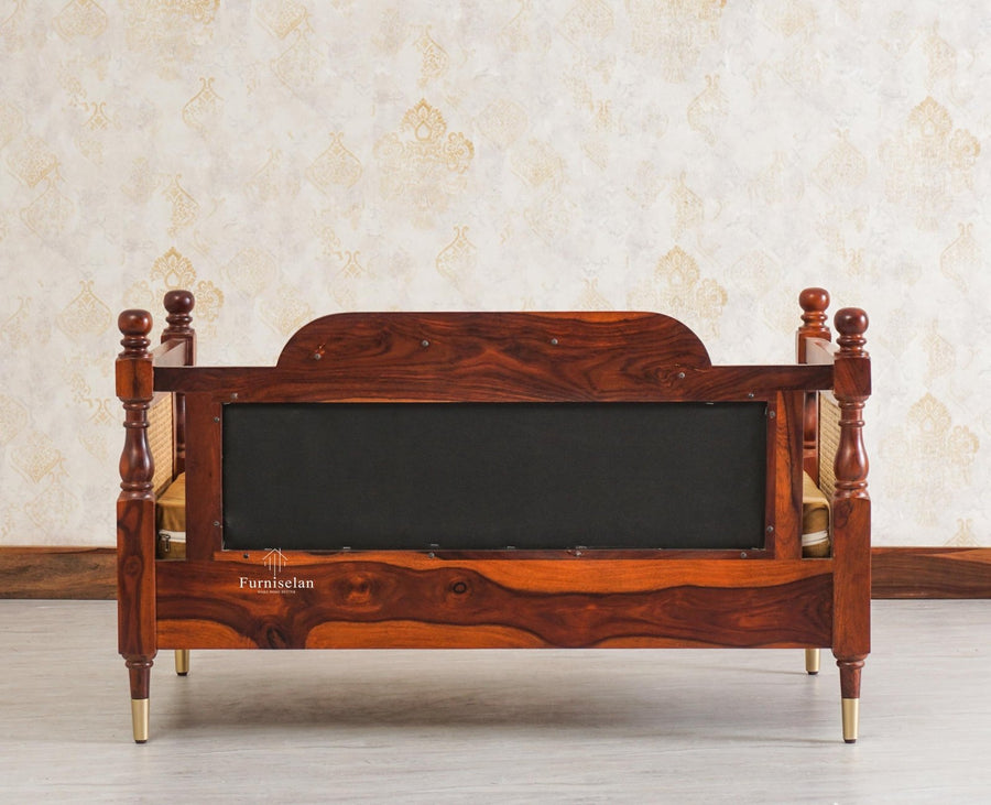 Boston Sheesham Wood Rattan Cane Two Seater Sofa Furniselan Maple-Finish 
