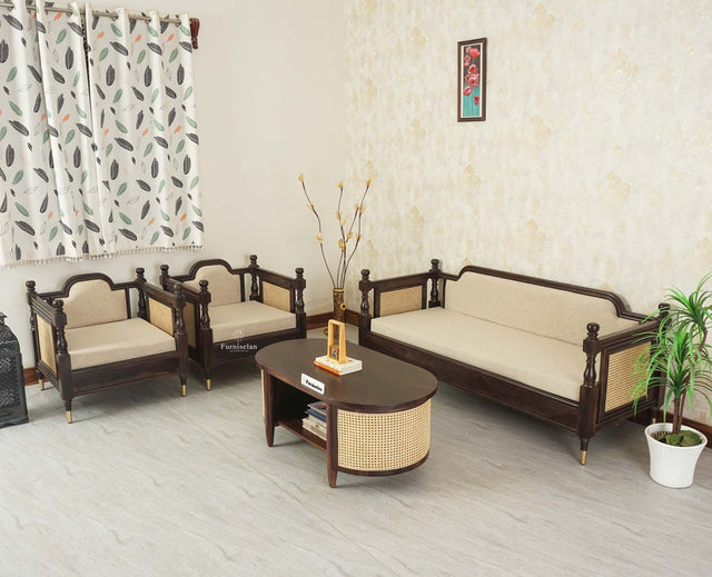 Boston Sheesham Wood Sofa Set Five Seater with Coffee Table Furniselan Grey Finish