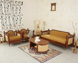Boston Sheesham Wood Sofa Set Five Seater with Coffee Table Furniselan Brown Finish