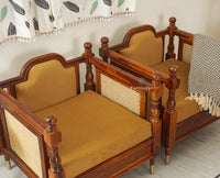 Boston Sheesham Wood Sofa Set Five Seater with Coffee Table Furniselan Brown Finish
