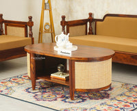 Boston Sheesham Wood Sofa Set Five Seater with Coffee Table Furniselan Brown Finish