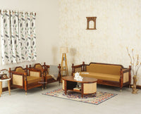 Boston Sheesham Wood Sofa Set Five Seater with Coffee Table Furniselan Brown Finish