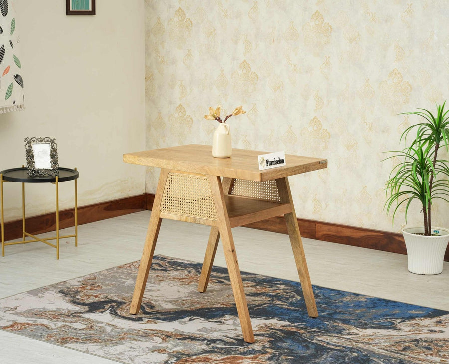 SmartFit Compact Solid Wood Rattan Cane Dining Set Two Seater - Dining Set - Furniselan Natural Finish