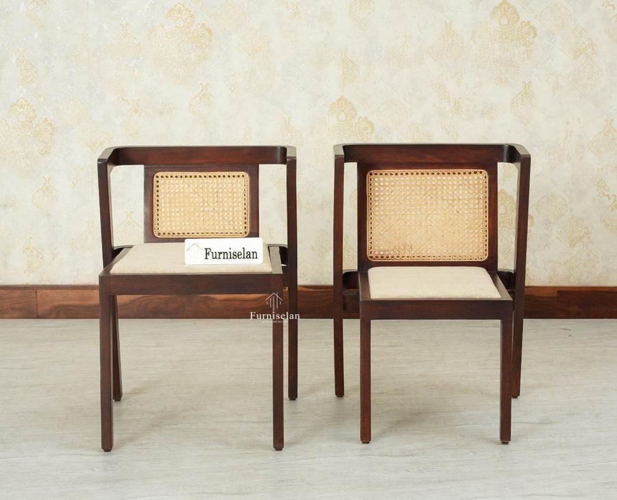 SmartFit Compact Solid Wood Rattan Cane Dining Set Two Seater - Dining Set - Furniselan Grey Finish