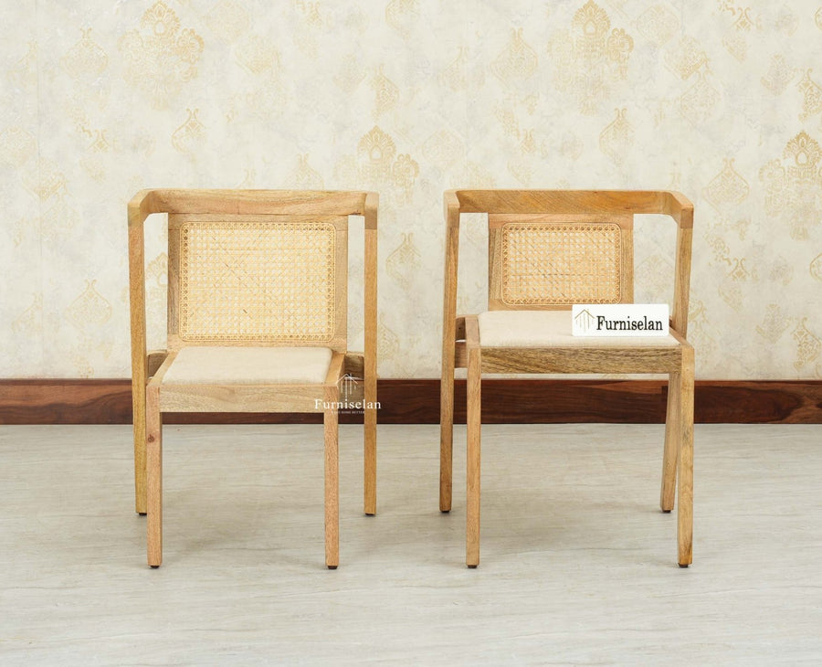 SmartFit Compact Solid Wood Rattan Cane Dining Set Two Seater - Dining Set - Furniselan Natural Finish