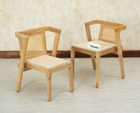 SmartFit Compact Solid Wood Rattan Cane Dining Set Two Seater - Dining Set - Furniselan Natural Finish