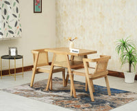 SmartFit Compact Solid Wood Rattan Cane Dining Set Two Seater - Dining Set - Furniselan Natural Finish