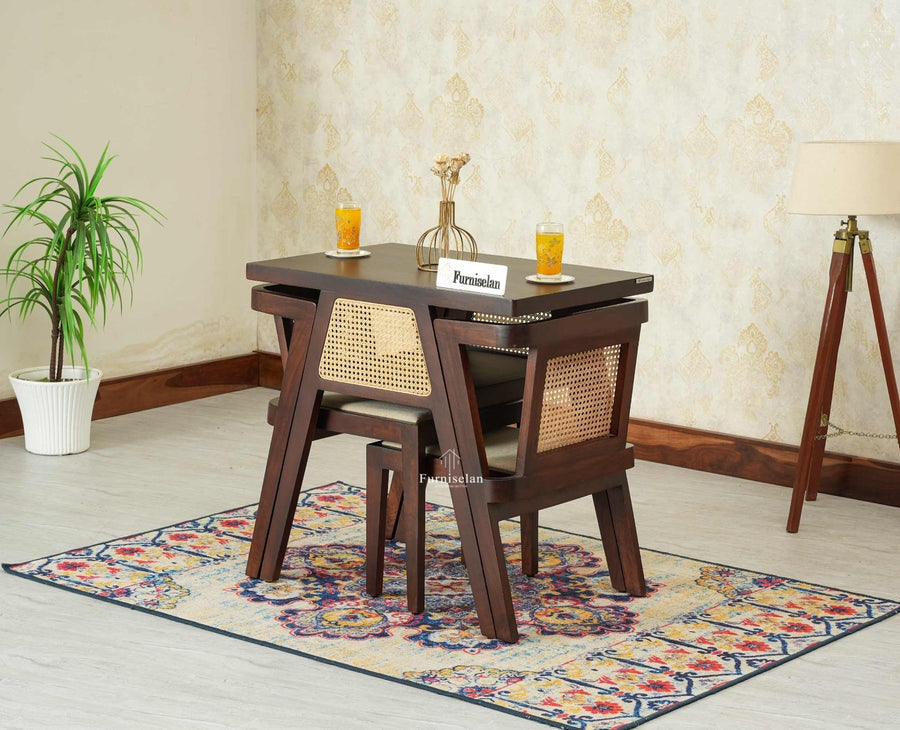 SmartFit Compact Solid Wood Rattan Cane Dining Set Two Seater - Dining Set - Furniselan Grey Finish