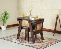 SmartFit Compact Solid Wood Rattan Cane Dining Set Two Seater - Dining Set - Furniselan Grey Finish