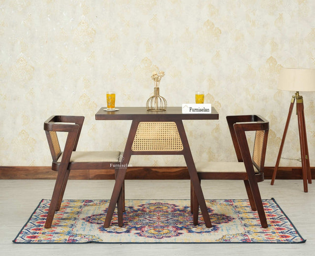 SmartFit Compact Solid Wood Rattan Cane Dining Set Two Seater - Dining Set - Furniselan Grey Finish