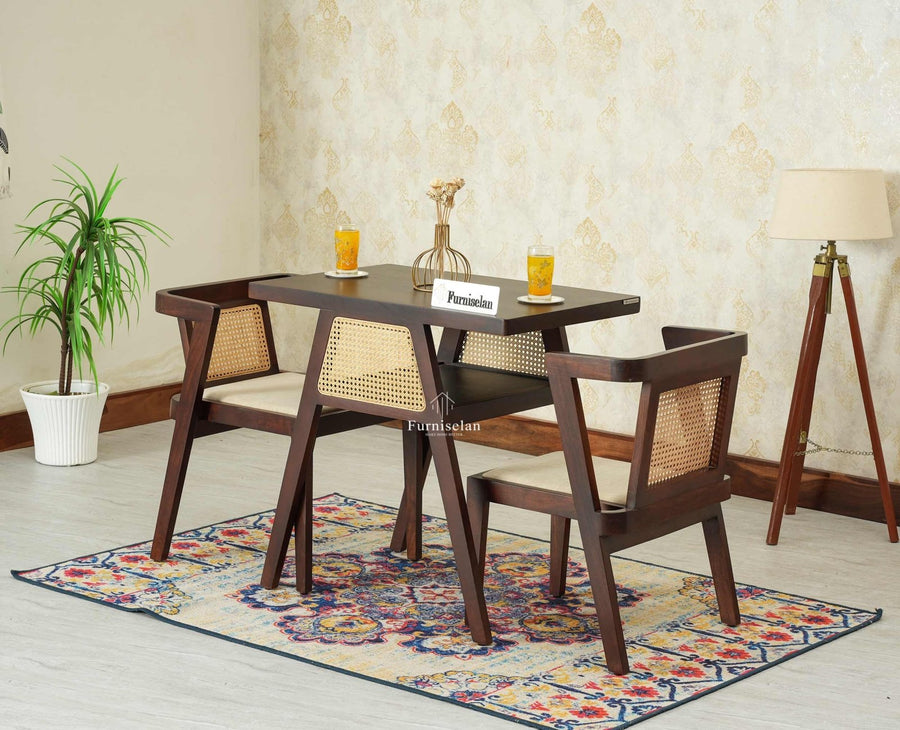 SmartFit Compact Solid Wood Rattan Cane Dining Set Two Seater - Dining Set - Furniselan Grey Finish