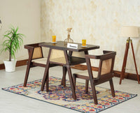 SmartFit Compact Solid Wood Rattan Cane Dining Set Two Seater - Dining Set - Furniselan Grey Finish