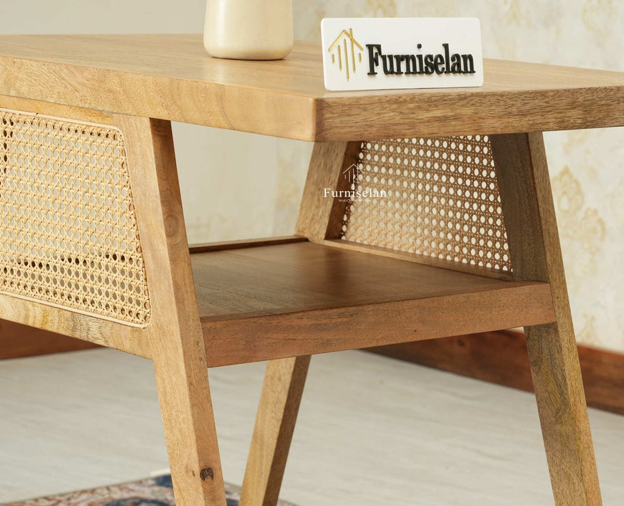 SmartFit Compact Solid Wood Rattan Cane Dining Set Two Seater - Dining Set - Furniselan Natural Finish