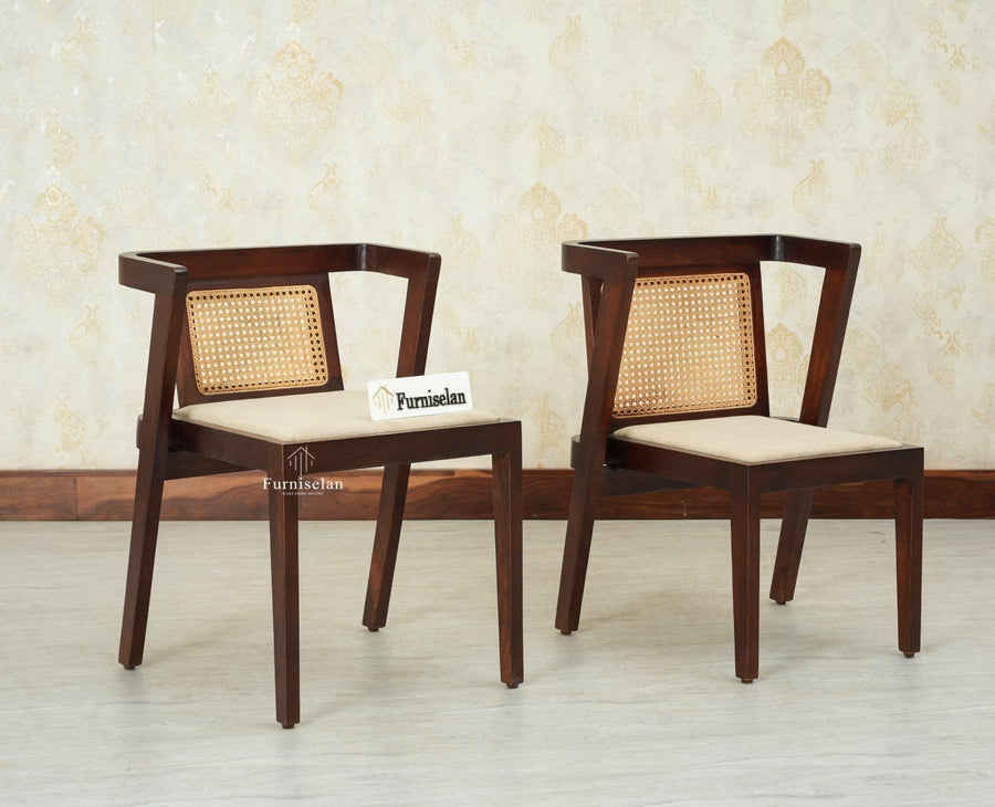 SmartFit Compact Solid Wood Rattan Cane Dining Set Two Seater - Dining Set - Furniselan Grey Finish