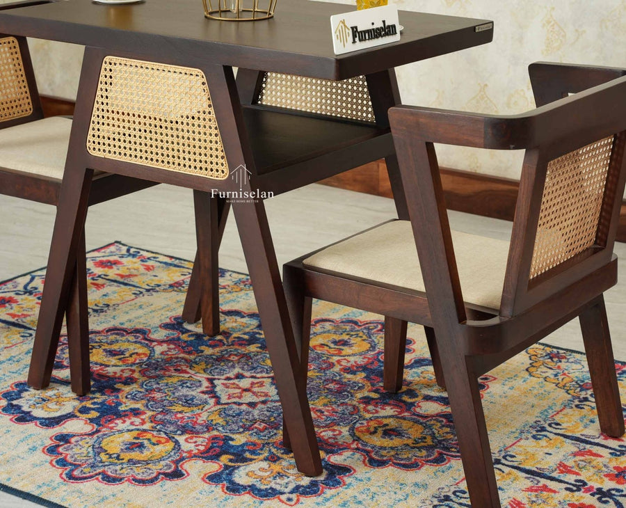 SmartFit Compact Solid Wood Rattan Cane Dining Set Two Seater - Dining Set - Furniselan Grey Finish