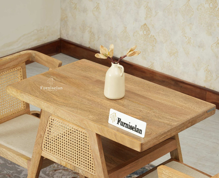 SmartFit Compact Solid Wood Rattan Cane Dining Set Two Seater - Dining Set - Furniselan Natural Finish