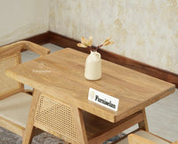 SmartFit Compact Solid Wood Rattan Cane Dining Set Two Seater - Dining Set - Furniselan Natural Finish