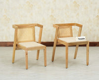 SmartFit Compact Solid Wood Rattan Cane Dining Set Two Seater - Dining Set - Furniselan Natural Finish