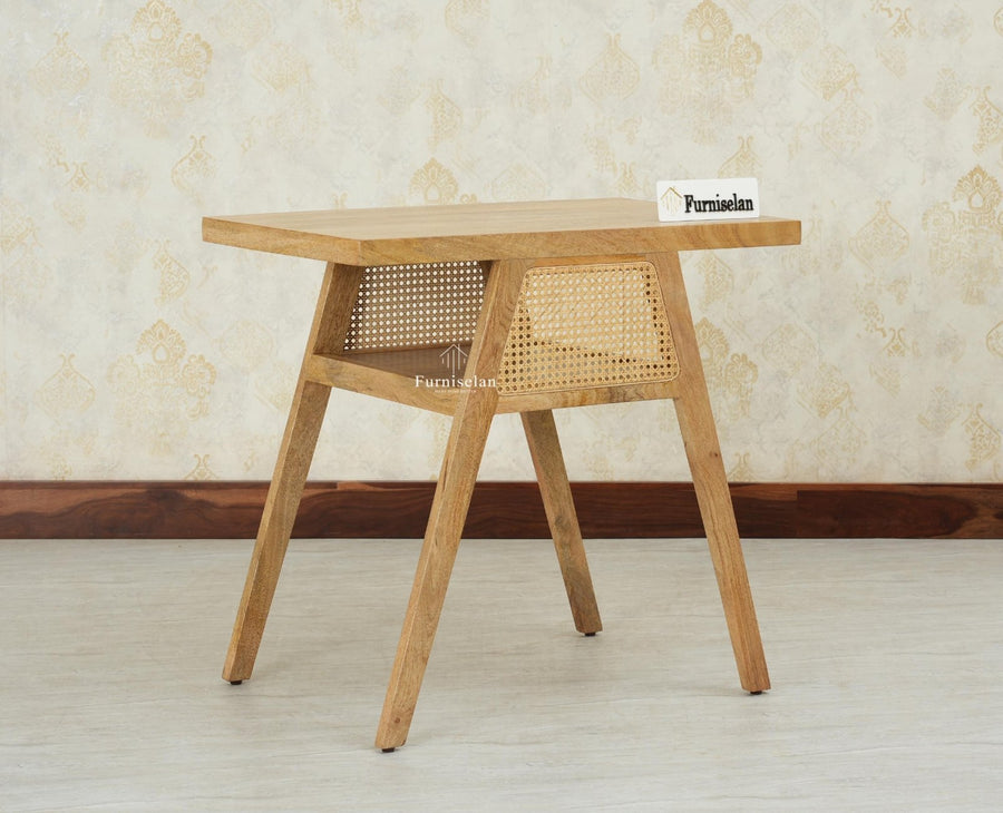 SmartFit Compact Solid Wood Rattan Cane Dining Set Two Seater - Dining Set - Furniselan Natural Finish