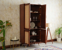 Boston Solid Mango Wood 4 Door Crockery Cabinet | Modern Kitchen Storage Unit Furniselan Brown Finish