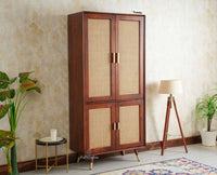 Boston Solid Mango Wood 4 Door Crockery Cabinet | Modern Kitchen Storage Unit Furniselan Brown Finish