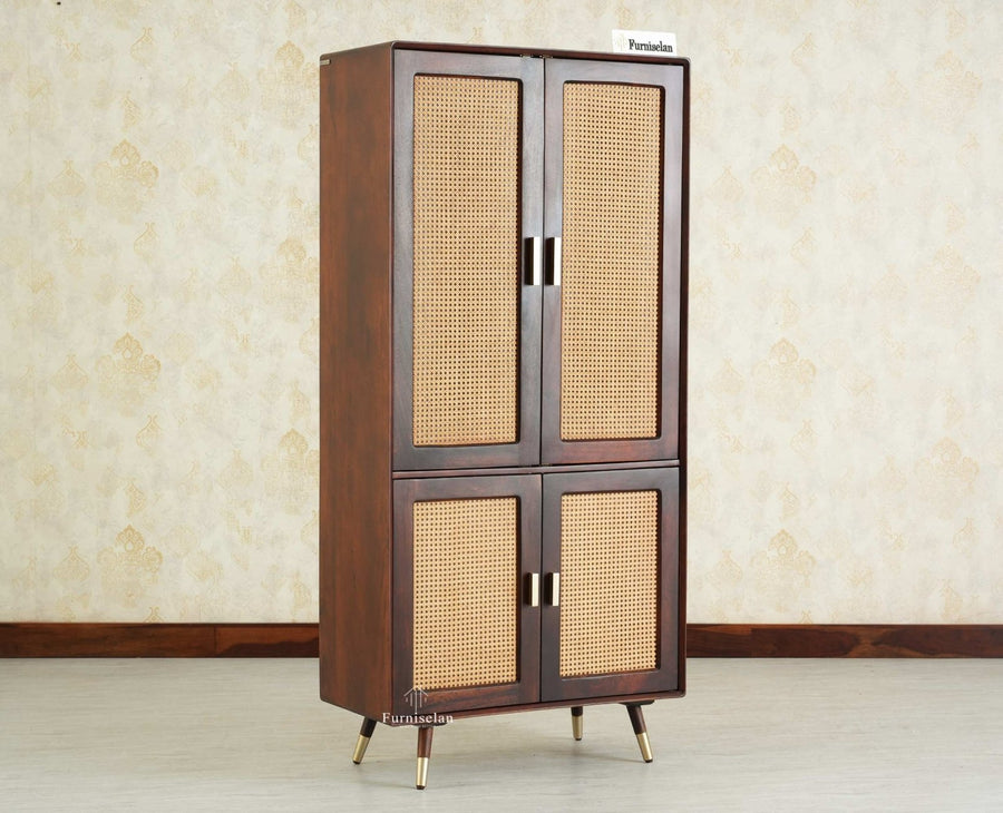 Boston Solid Mango Wood 4 Door Crockery Cabinet | Modern Kitchen Storage Unit Furniselan Grey Finish