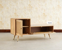 Boston Solid Wood Cane Shoe Storage Bench for Entryway Natural Finish