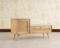 Boston Solid Wood Cane Shoe Storage Bench for Entryway Natural Finish