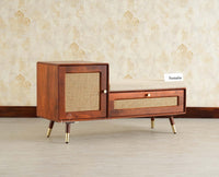 Boston Solid Wood Cane Shoe Storage Bench for Entryway Brown Finish