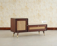 Boston Solid Wood Cane Shoe Storage Bench for Entryway Grey Finish