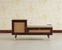 Boston Solid Wood Cane Shoe Storage Bench for Entryway Grey Finish