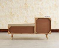 Boston Solid Wood Cane Shoe Storage Bench for Entryway Natural Finish