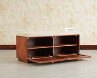 Boston Solid Wood Flip Door Shoe Storage Bench Brown Finish