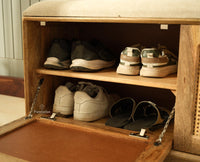 Boston Solid Wood Flip Door Shoe Storage Bench Natural Finish