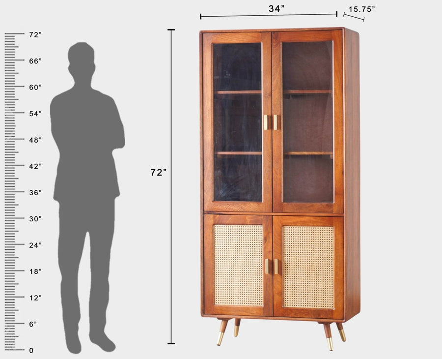 Boston Solid Wood Four Door Bookshelf - Bookshelf - Furniselan Brown-Finish