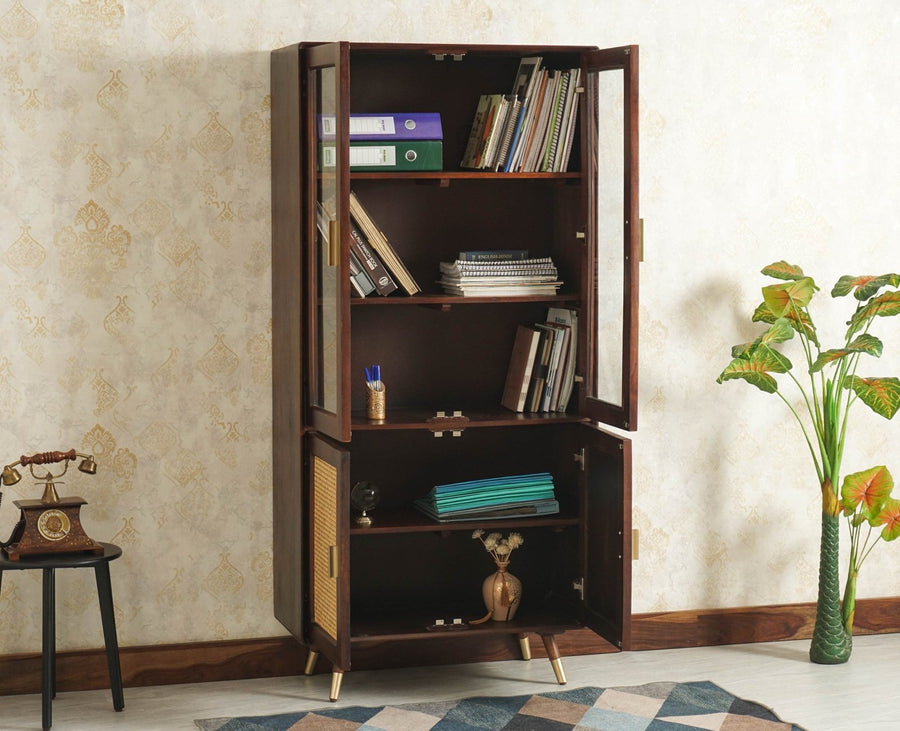 Boston Solid Wood Four Door Bookshelf - Bookshelf - Furniselan Grey-Finish 