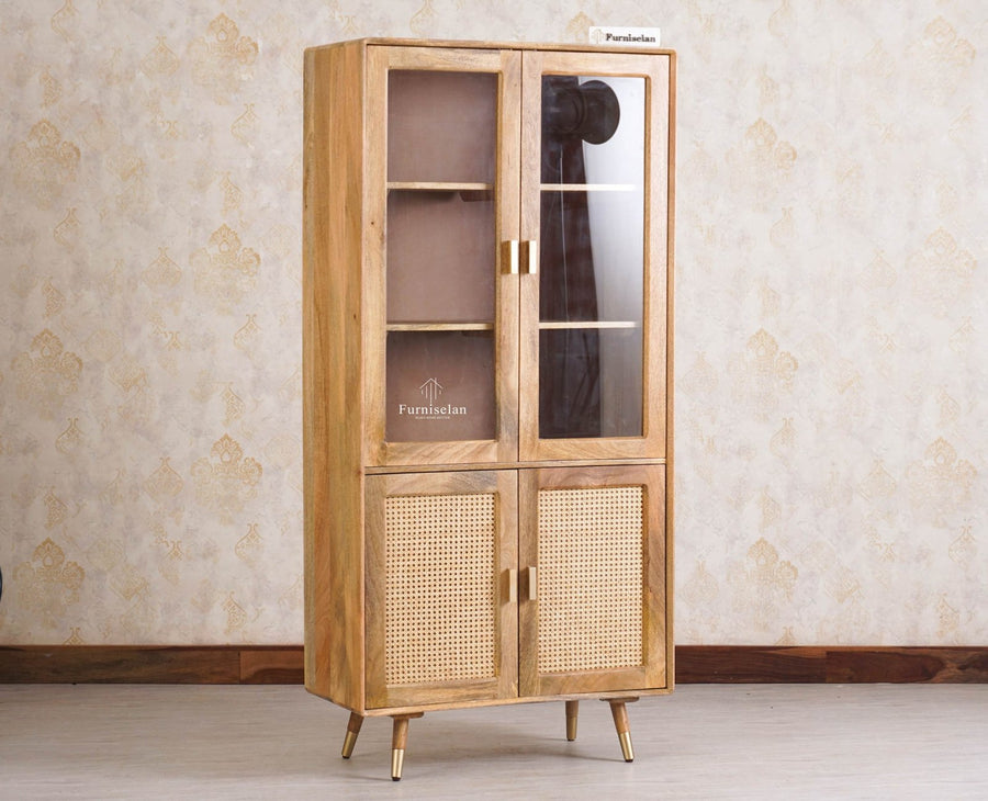 Boston Solid Wood Four Door Bookshelf - Bookshelf - Furniselan Natural Finish