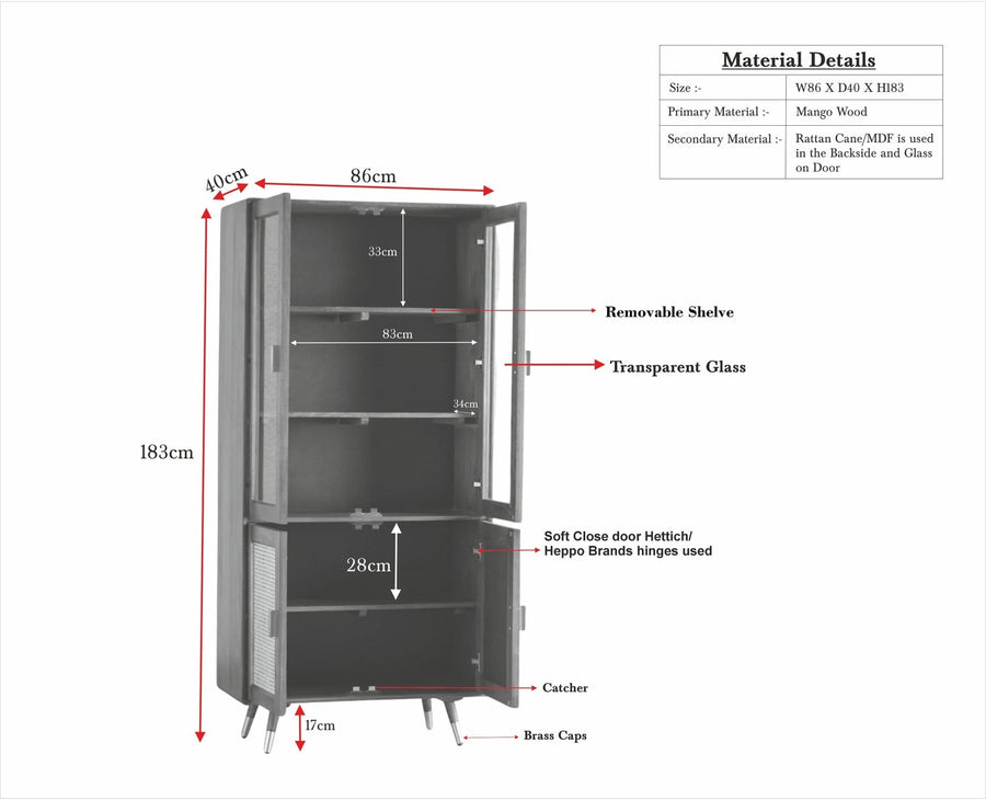 Boston Solid Wood Four Door Bookshelf - Bookshelf - Furniselan Brown-Finish