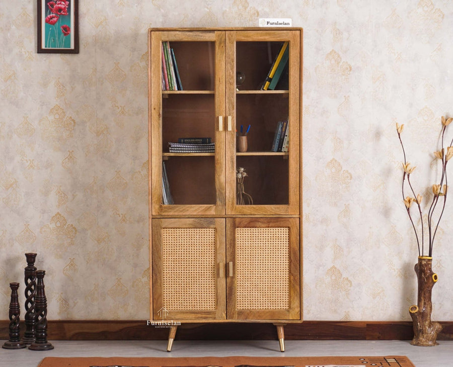 Boston Solid Wood Four Door Bookshelf - Bookshelf - Furniselan Natural Finish