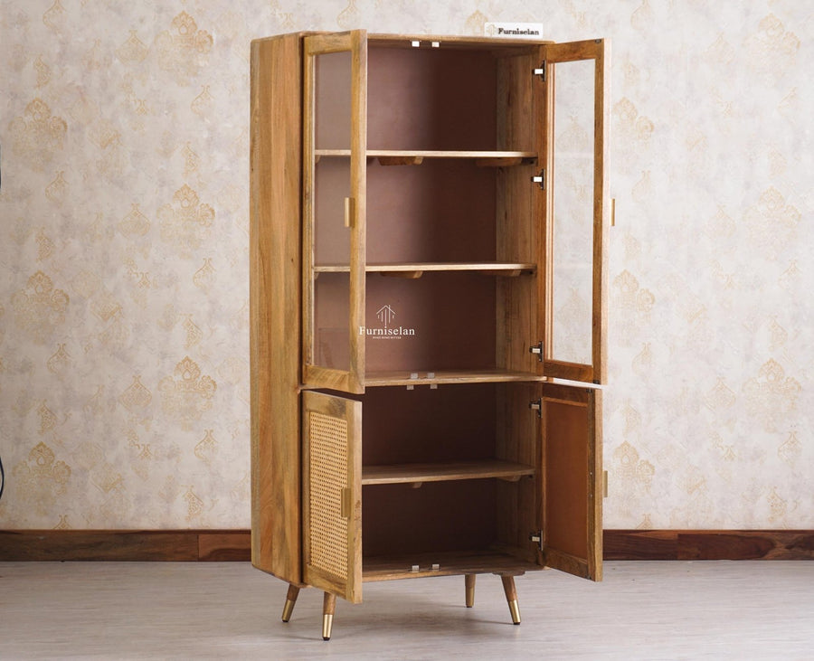 Boston Solid Wood Four Door Bookshelf - Bookshelf - Furniselan Natural Finish