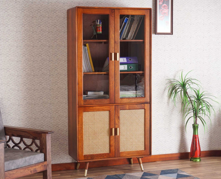 Boston Solid Wood Four Door Bookshelf - Bookshelf - Furniselan Brown-Finish
