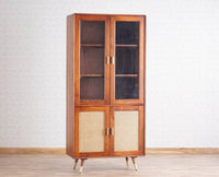 Boston Solid Wood Four Door Crockery Unit Kitchen Cabinet Furniselan Brown-Finish