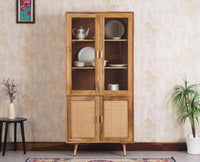 Boston Solid Wood Four Door Crockery Unit Kitchen Cabinet - Tv Cabinet - Furniselan Natural Finish