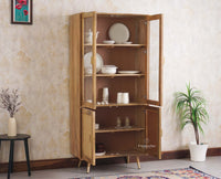 Boston Solid Wood Four Door Crockery Unit Kitchen Cabinet - Tv Cabinet - Furniselan Natural Finish
