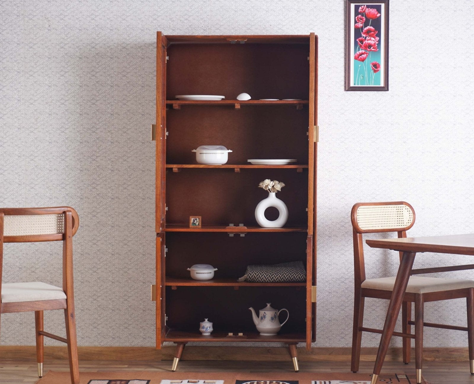 Boston Solid Wood Four Door Crockery Unit Kitchen Cabinet Furniselan Brown-Finish