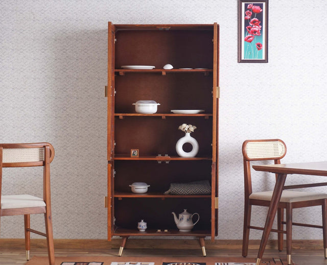 Boston Solid Wood Four Door Crockery Unit Kitchen Cabinet Furniselan Brown-Finish