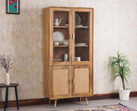 Boston Solid Wood Four Door Crockery Unit Kitchen Cabinet - Tv Cabinet - Furniselan Natural Finish